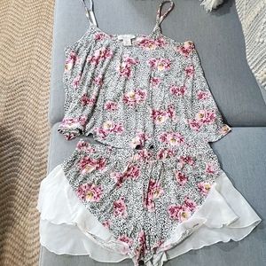 Matching Set Pajamas Leopard and Rose Print Frilly Tank and Shorts